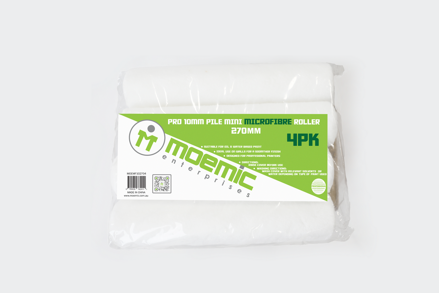 Moemic Pro 10mm Pile Microfibre Roller 270mm - 4 Pack