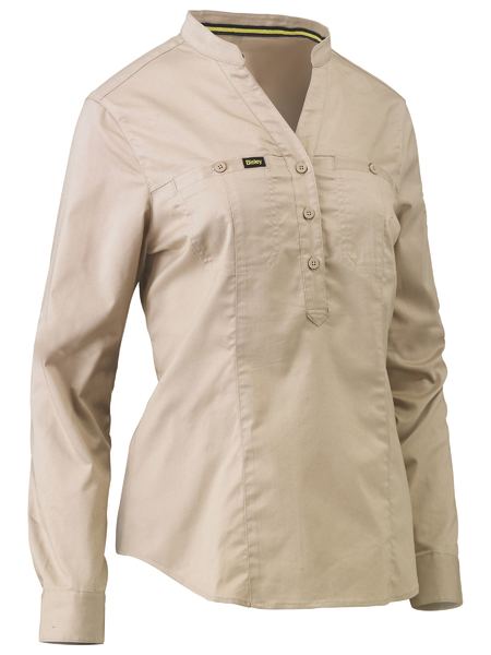 Bisley Ladies Stretch V Neck Closed Front Shirt Long Sleeve (BISBLC6063)