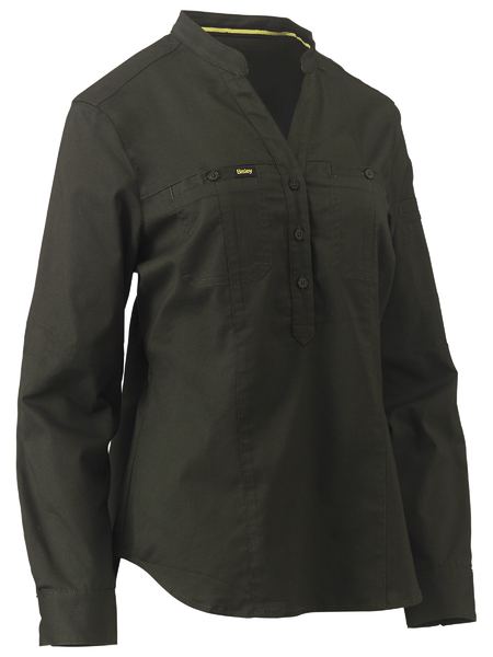 Bisley Ladies Stretch V Neck Closed Front Shirt Long Sleeve (BISBLC6063)