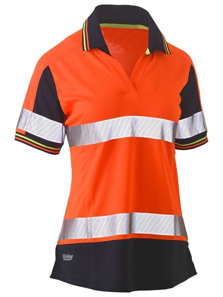 Bisley Hi Vis Ladies Taped Two Tone V Neck Polo Short Sleeve (BISBKL1225T)