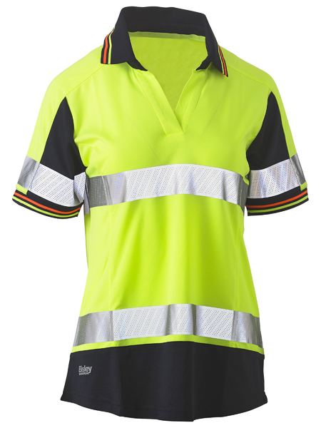 Bisley Hi Vis Ladies Taped Two Tone V Neck Polo Short Sleeve (BISBKL1225T)
