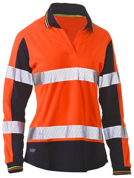 Bisley Hi Vis Ladies Taped Two Tone V Neck Polo Long Sleeve (BISBKL6225T)