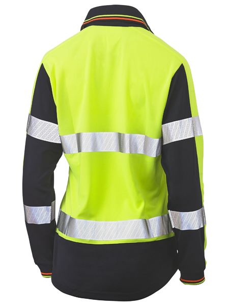 Bisley Hi Vis Ladies Taped Two Tone V Neck Polo Long Sleeve (BISBKL6225T)