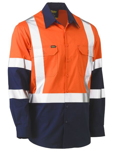 Bisley Hi Vis X-Taped Biomotion Two Tone Lightweight Drill Shirt Long Sleeve (BISBS6696XT)