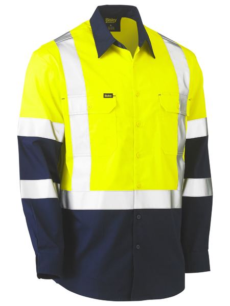 Bisley Hi Vis X-Taped Biomotion Two Tone Lightweight Drill Shirt Long Sleeve (BISBS6696XT)