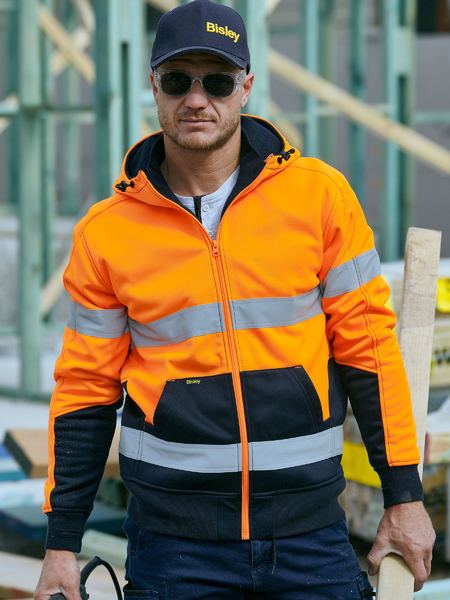Bisley Hi Vis Taped Zip Fleece Hoodie with Sherpa (BISBK6988T)
