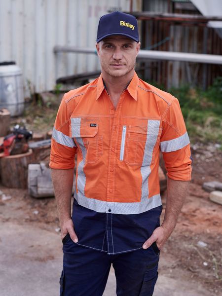 Bisley FLX & Move Hi Vis X Taped Utility Shirt Long Sleeve (BISBS6177XT)