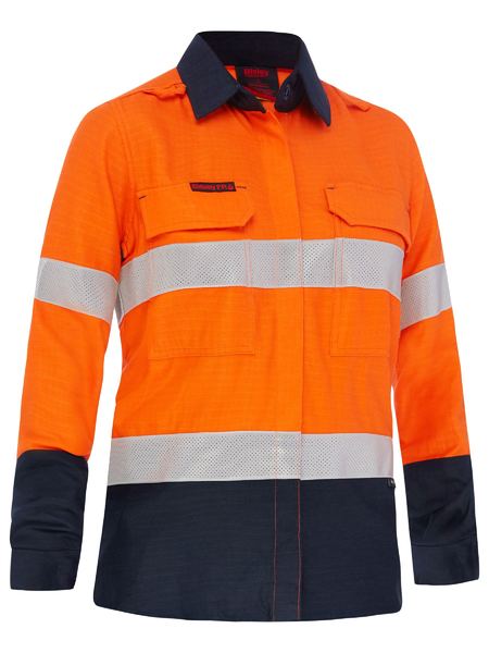Bisley Apex 160 Hi Vis Ladies Taped FR Ripstop Vented Shirt Long Sleeve (BISBL8338T)