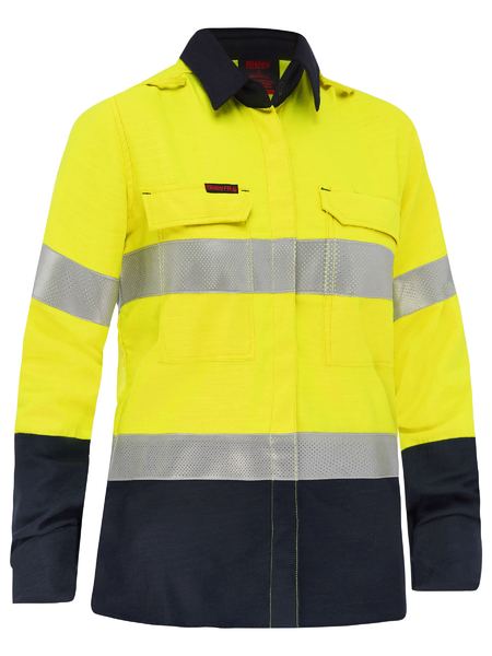 Bisley Apex 160 Hi Vis Ladies Taped FR Ripstop Vented Shirt Long Sleeve (BISBL8338T)