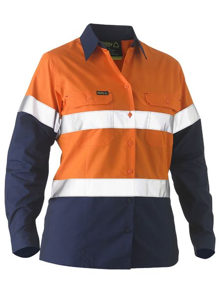 Bisley Hi Vis Ladies Recycle Taped Two Tone Drill Shirt Long Sleeve (BISBL6996T)