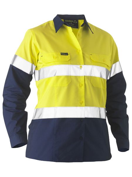 Bisley Hi Vis Ladies Recycle Taped Two Tone Drill Shirt Long Sleeve (BISBL6996T)