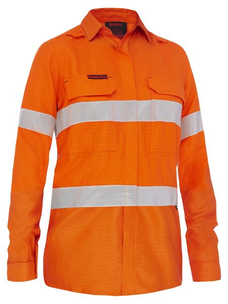 Bisley Apex 160 Hi Vis Ladies Taped FR Ripstop Vented Shirt Long Sleeve (BISBL8339T)