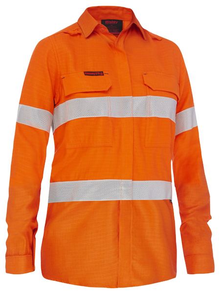 Bisley Apex 185 Hi Vis Ladies Taped FR Ripstop Vented Shirt Long Sleeve (BISBL8439T)