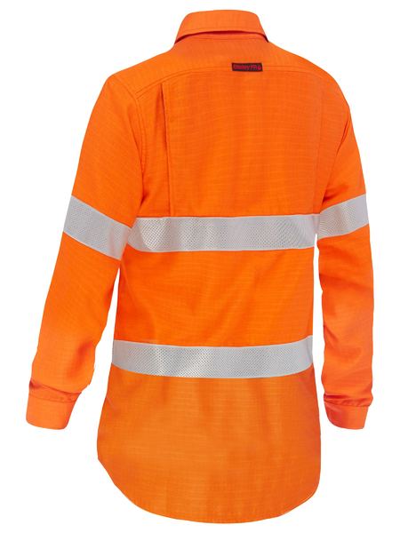 Bisley Apex 185 Hi Vis Ladies Taped FR Ripstop Vented Shirt Long Sleeve (BISBL8439T)