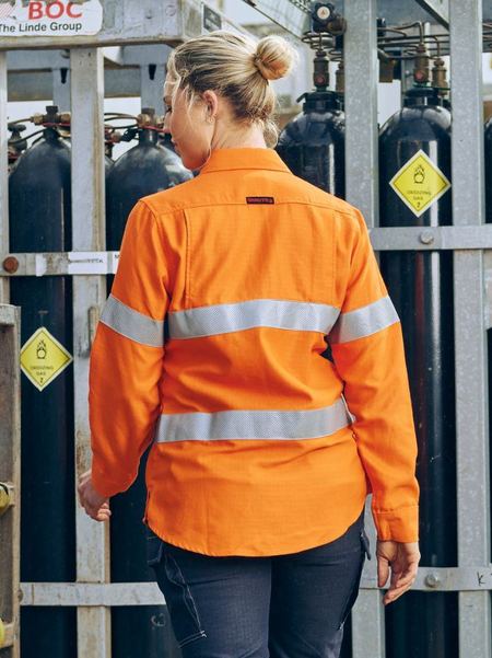 Bisley Apex 160 Hi Vis Ladies Taped FR Ripstop Vented Shirt Long Sleeve (BISBL8339T)