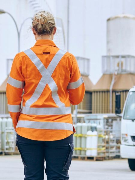 Bisley Apex 185 Hi Vis Ladies X-Taped Biomotion FR Ripstop Vented Shirt Long Sleeve (BISBL8439XT)