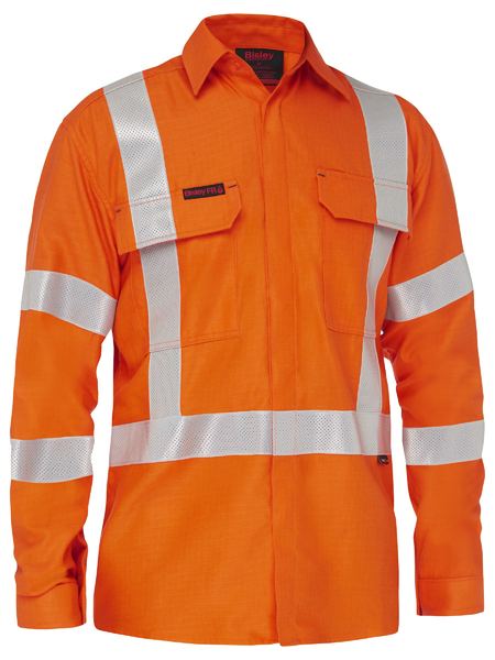 Bisley Apex 185 Hi Vis X Taped Biomotion FR Ripstop Vented Shirt Long Sleeve (BISBS8439XT)