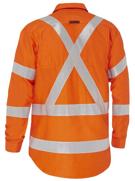 Bisley Apex 185 Hi Vis X Taped Biomotion FR Ripstop Vented Shirt Long Sleeve (BISBS8439XT)