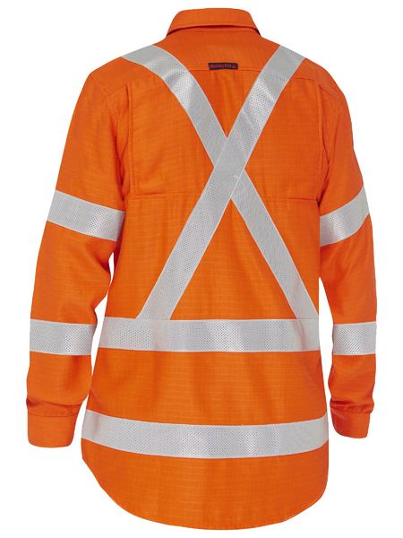 Bisley Apex 185 Hi Vis Ladies X-Taped Biomotion FR Ripstop Vented Shirt Long Sleeve (BISBL8439XT)