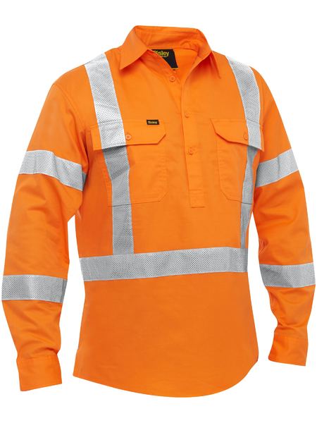 Bisley Hi Vis X-Taped Closed Front Cool Lightweight Drill Shirt Long Sleeve (BISBSC6166XT)