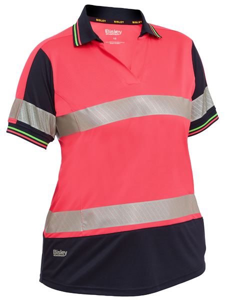 Bisley Hi Vis Ladies Taped Two Tone V Neck Polo Short Sleeve (BISBKL1225T)