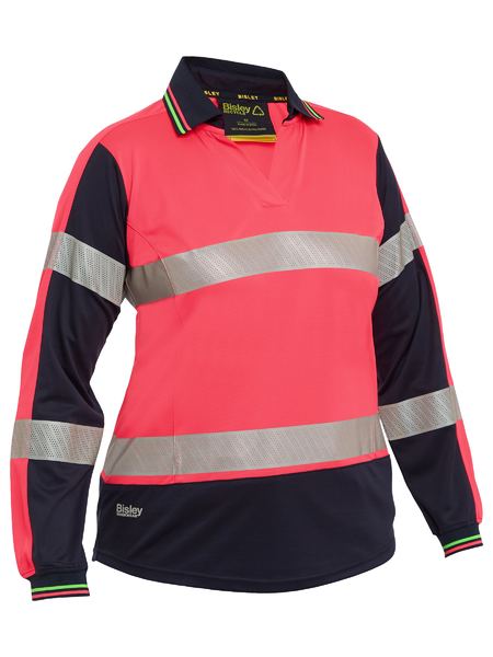 Bisley Hi Vis Ladies Taped Two Tone V Neck Polo Long Sleeve (BISBKL6225T)