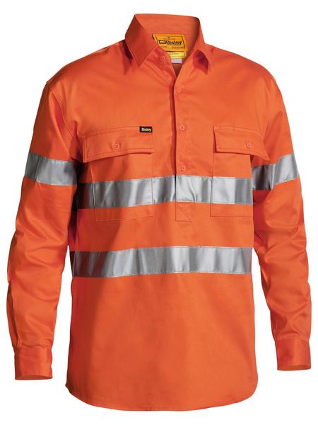 Bisley Hi Vis Taped Closed Front Drill Shirt Long Sleeve (BISBTC6482)