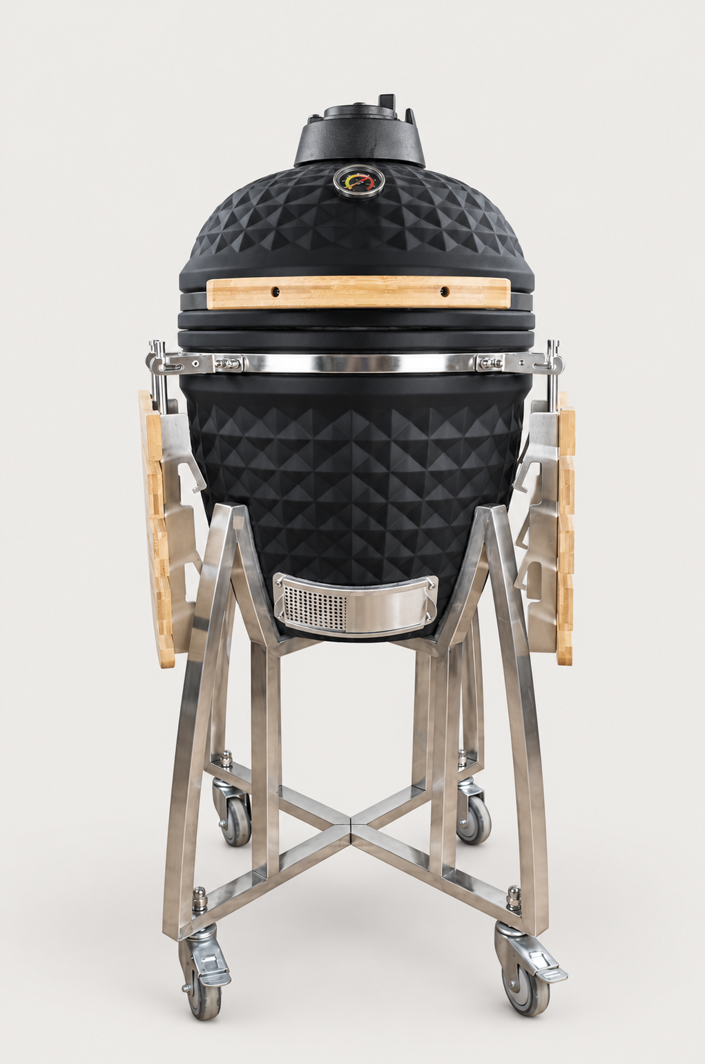 Kamado Moe diamond 18″ Black Matt — AI finish illustration; source-model reference.