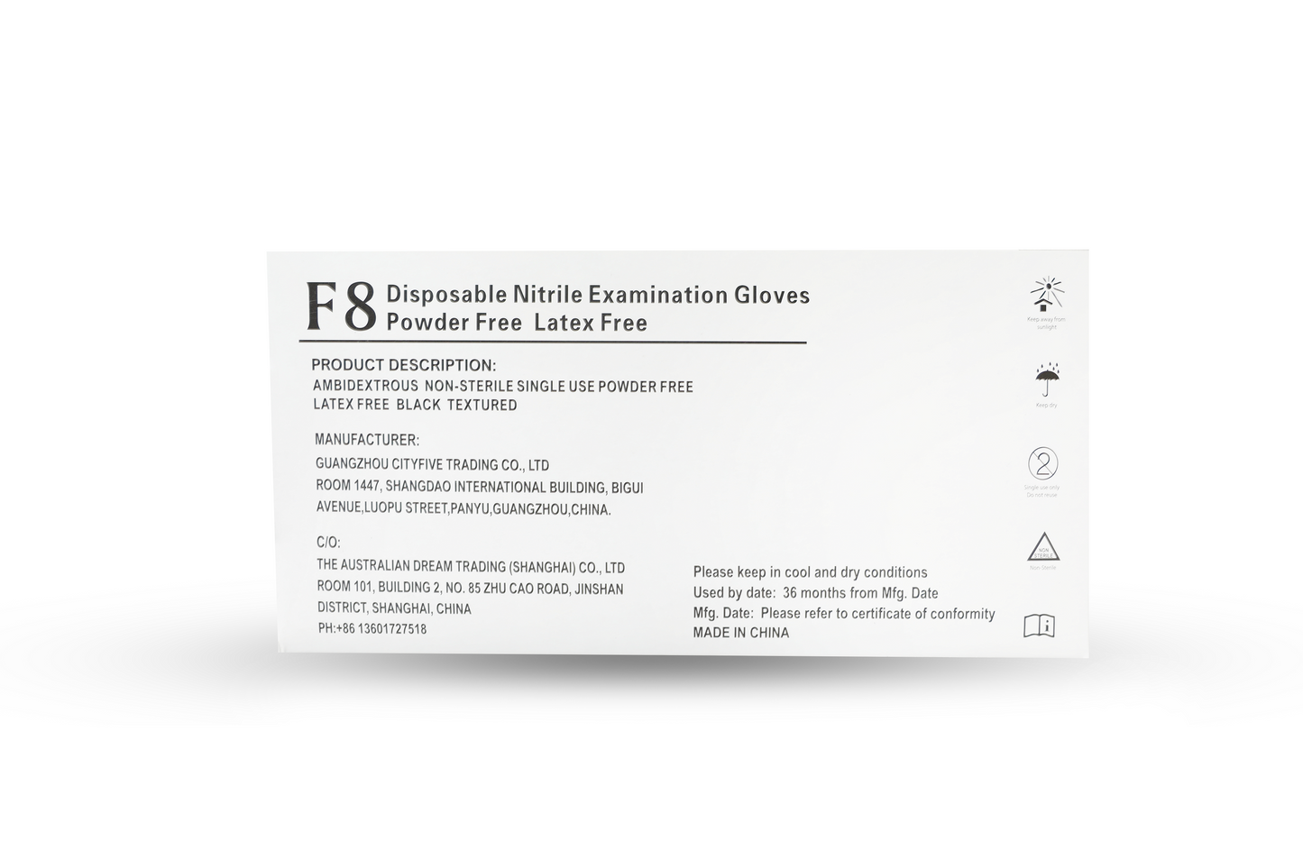 F8 Nitrile PF Disposable Gloves Black (F8N)