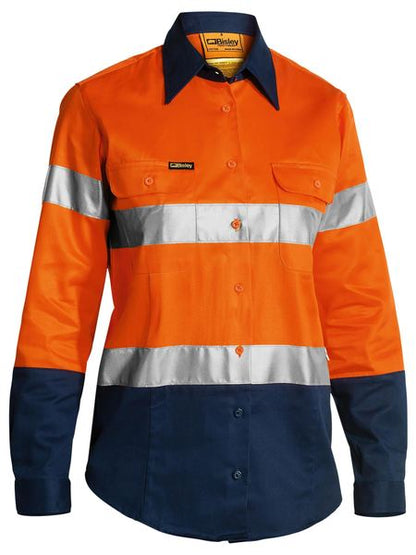 Bisley Hi Vis Ladies Taped Drill Shirt Long Sleeve (BISBLT6456)