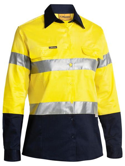 Bisley Hi Vis Ladies Taped Drill Shirt Long Sleeve (BISBLT6456)