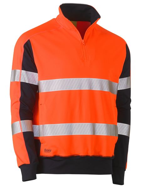 Bisley Hi Vis Taped Two Tone Contrast Stretchy 1/4 Zip Pullover (BISBK6817T)