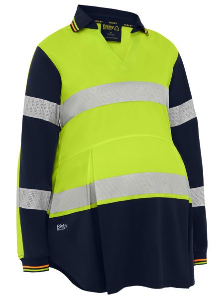 Bisley Hi Vis Ladies Taped Recycled V Neck Maternity Polo Long Sleeve (BISBKLM6225T) - Best Buy Trade Supplies