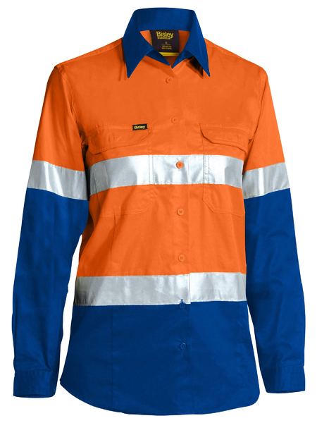 Bisley Hi Vis Ladies Taped Cool Lightweight Drill Shirt Long Sleeve (BISBL6696T)