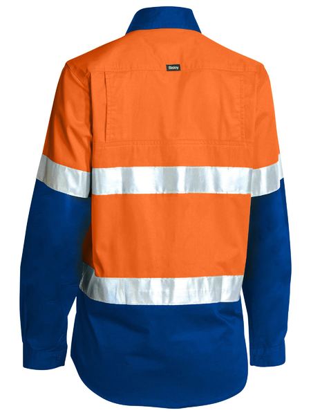Bisley Hi Vis Ladies Taped Cool Lightweight Drill Shirt Long Sleeve (BISBL6696T)
