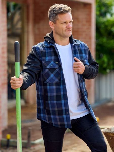 Bisley Contrast Check Hooded Shirt Long Sleeve  (BISBJ6708)