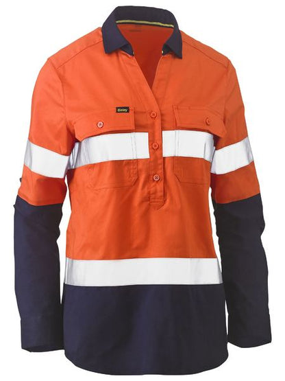 Bisley Hi Vis Ladies Taped Stretch Closed Front Shirt Long Sleeve (BISBLC6064T)