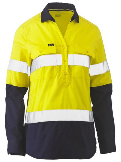 Bisley Hi Vis Ladies Taped Stretch Closed Front Shirt Long Sleeve (BISBLC6064T)