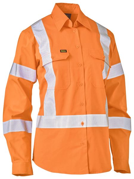 Bisley Hi Vis Ladies X-Taped Biomotion Cool Lightweight Drill Shirt Long Sleeve (BISBL6166XT)