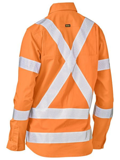 Bisley Hi Vis Ladies X-Taped Biomotion Cool Lightweight Drill Shirt Long Sleeve (BISBL6166XT)