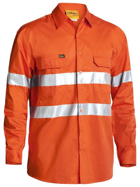 Bisley Hi Vis Taped Cool Lightweight Drill Shirt Long Sleeve (BISBS6897)