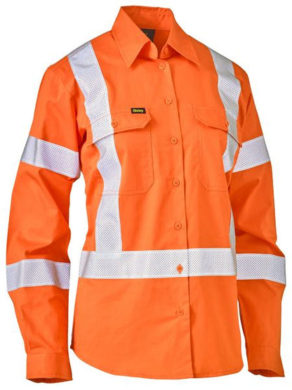 Bisley Hi Vis Ladies X-Taped Biomotion Cool Lightweight Drill Shirt Long Sleeve (BISBL6166XT)