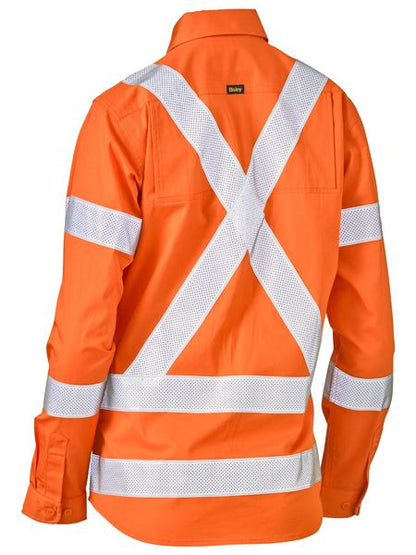 Bisley Hi Vis Ladies X-Taped Biomotion Cool Lightweight Drill Shirt Long Sleeve (BISBL6166XT)