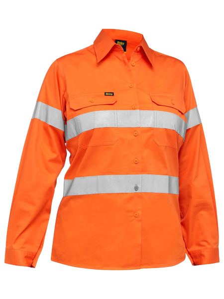 Bisley Hi Vis Ladies Taped Cool Lightweight Drill Shirt Long Sleeve (BISBL6897)