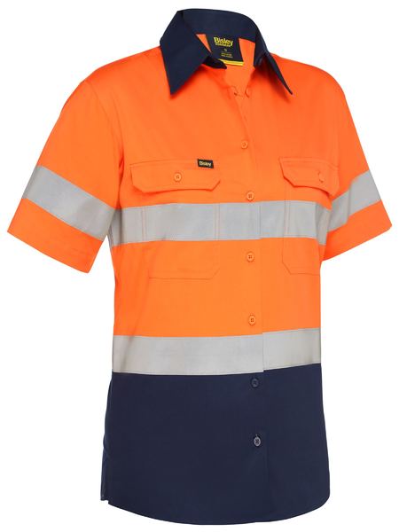 Bisley Hi Vis Ladies Taped Cool Lightweight Drill Shirt Short Sleeve (BISBL1896)