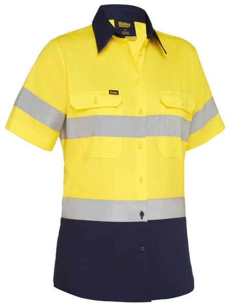 Bisley Hi Vis Ladies Taped Cool Lightweight Drill Shirt Short Sleeve (BISBL1896)