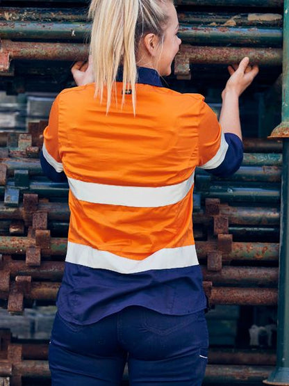 Bisley Hi Vis Ladies Taped Stretch Closed Front Shirt Long Sleeve (BISBLC6064T)