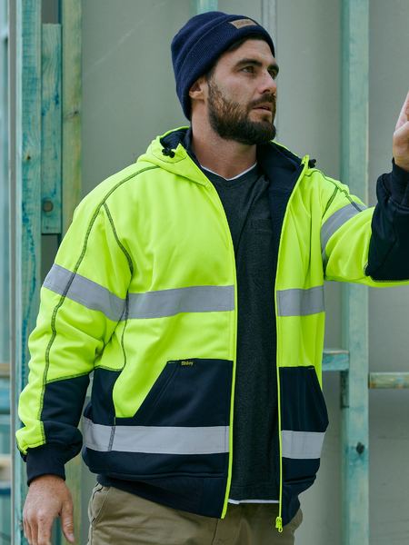Bisley Hi Vis Taped Zip Fleece Hoodie with Sherpa (BISBK6988T)