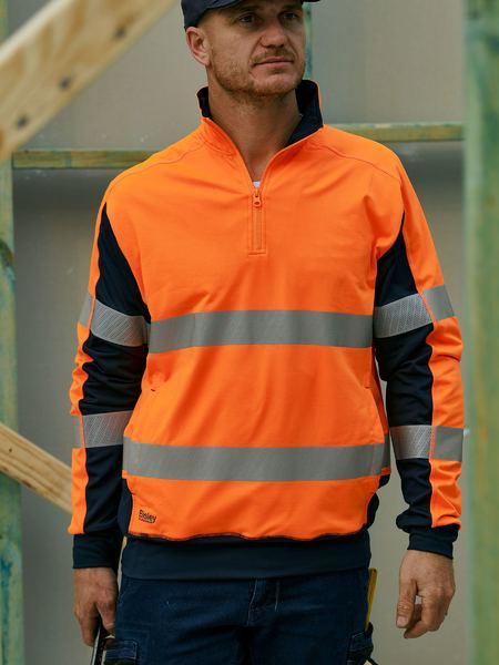 Bisley Hi Vis Taped Two Tone Contrast Stretchy 1/4 Zip Pullover (BISBK6817T)