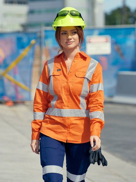 Bisley Hi Vis Ladies X-Taped Biomotion Cool Lightweight Drill Shirt Long Sleeve (BISBL6166XT)